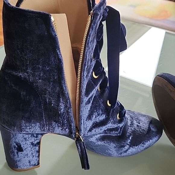 Polly Plume Crushed Blue Velvet and Leather Boots - Picture 8 of 12